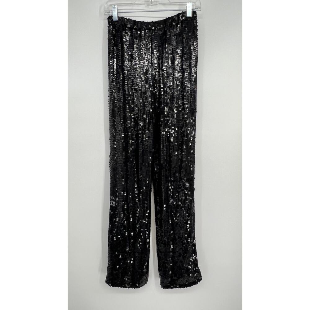 Vtg Jeanette for St Martin Sport Sequin Pants Womens S Black Straight High Rise